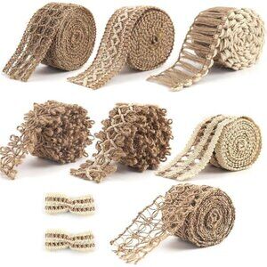7 Rolls Burlap Ribbon, Natural Jute Ribbons Lace Mesh Wedding Trim